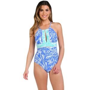 La Blanca Beachside Bay High-Neck Keyhole One Piece Swimsuit 16 Plus NWT